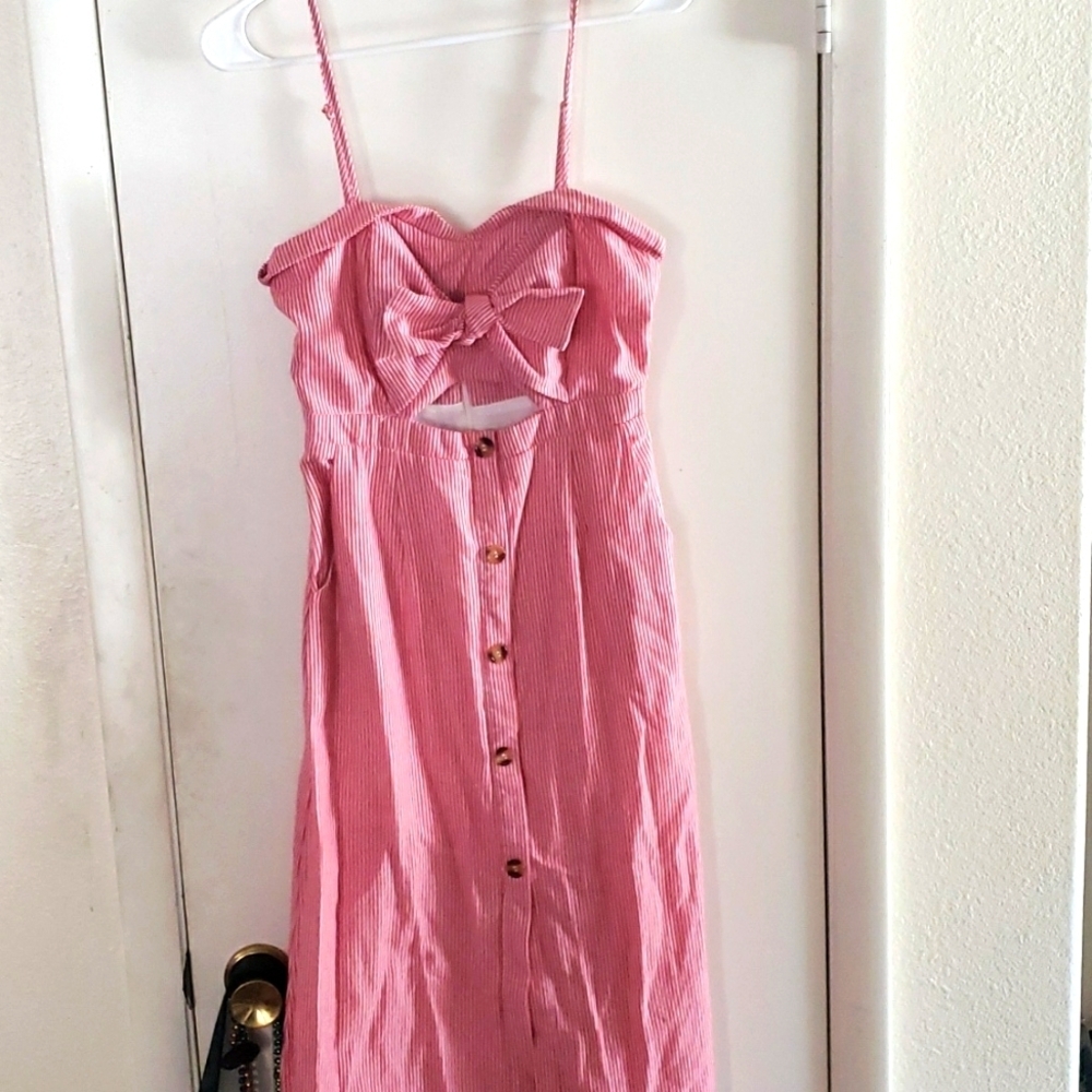 White House Red & White Striped Pin-up Peek-a-boo Style Open Front Sundress SZ S